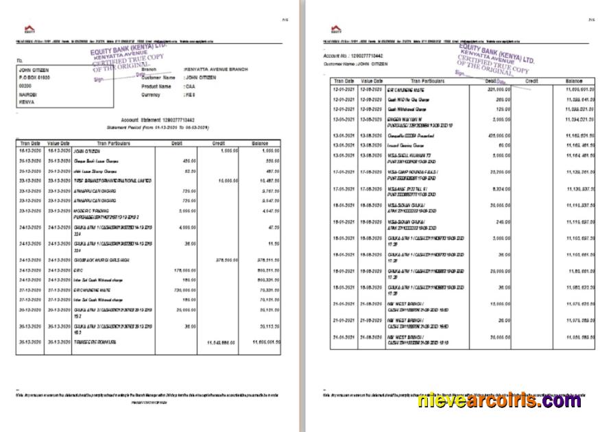 Kenya Equity bank account st 5 pages